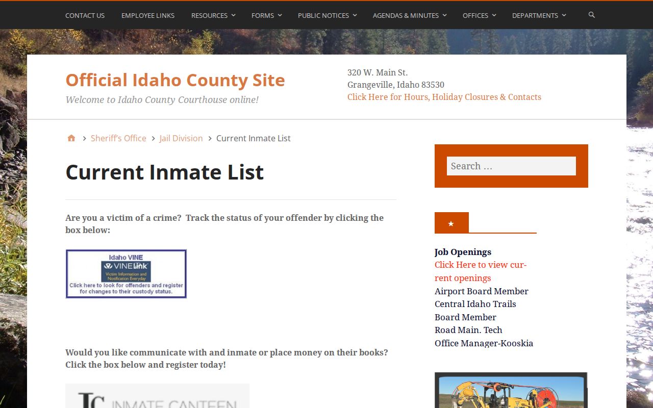 Idaho County Sheriff current inmate list