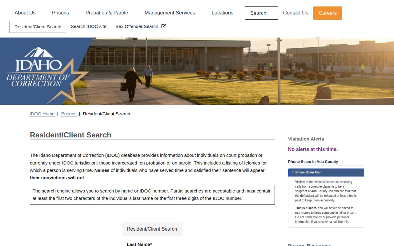 Idaho County inmate release date IDOC search form