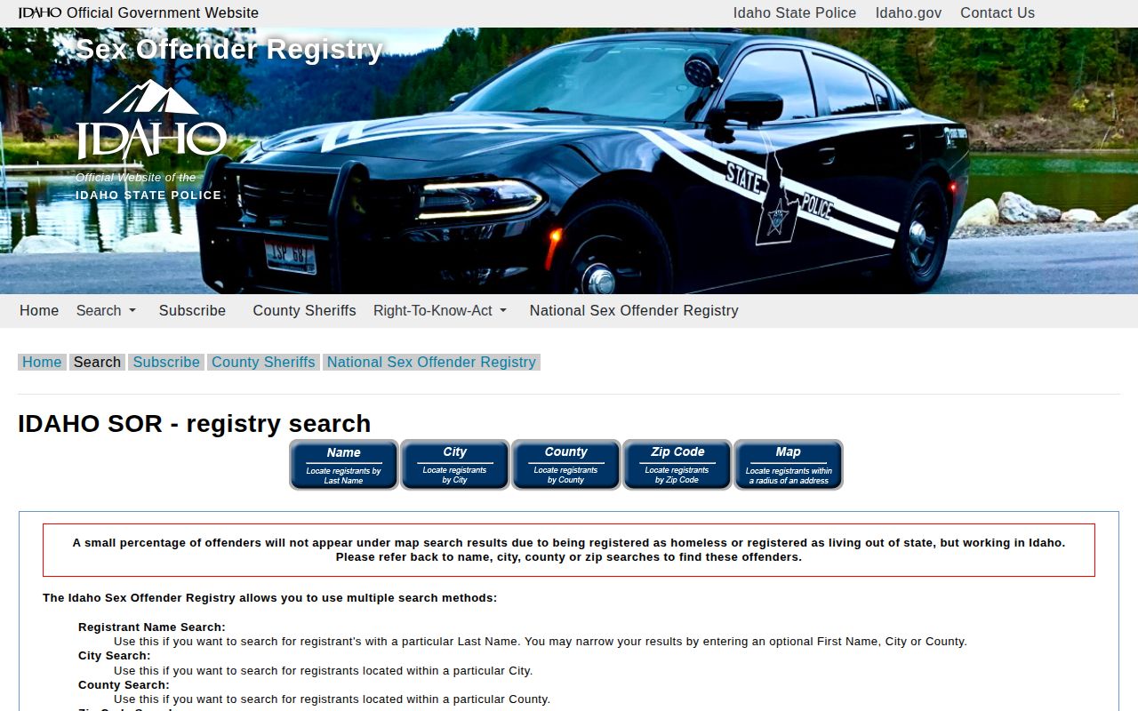 Idaho State Police sex offender registry search for the limited class of registered persons